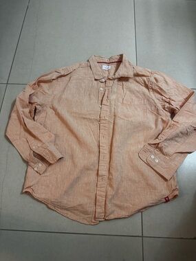 Islander Peach-Orange Long-Sleeve Casual Button-Down Shirt